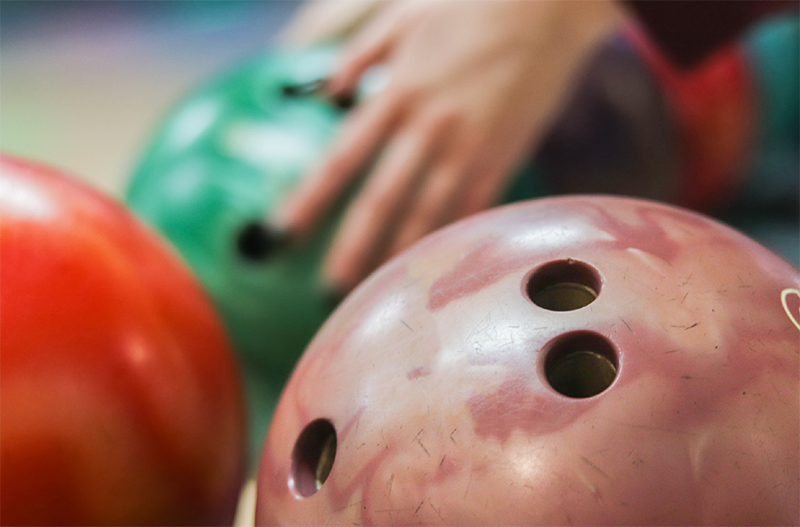 up close photo of bowling balls